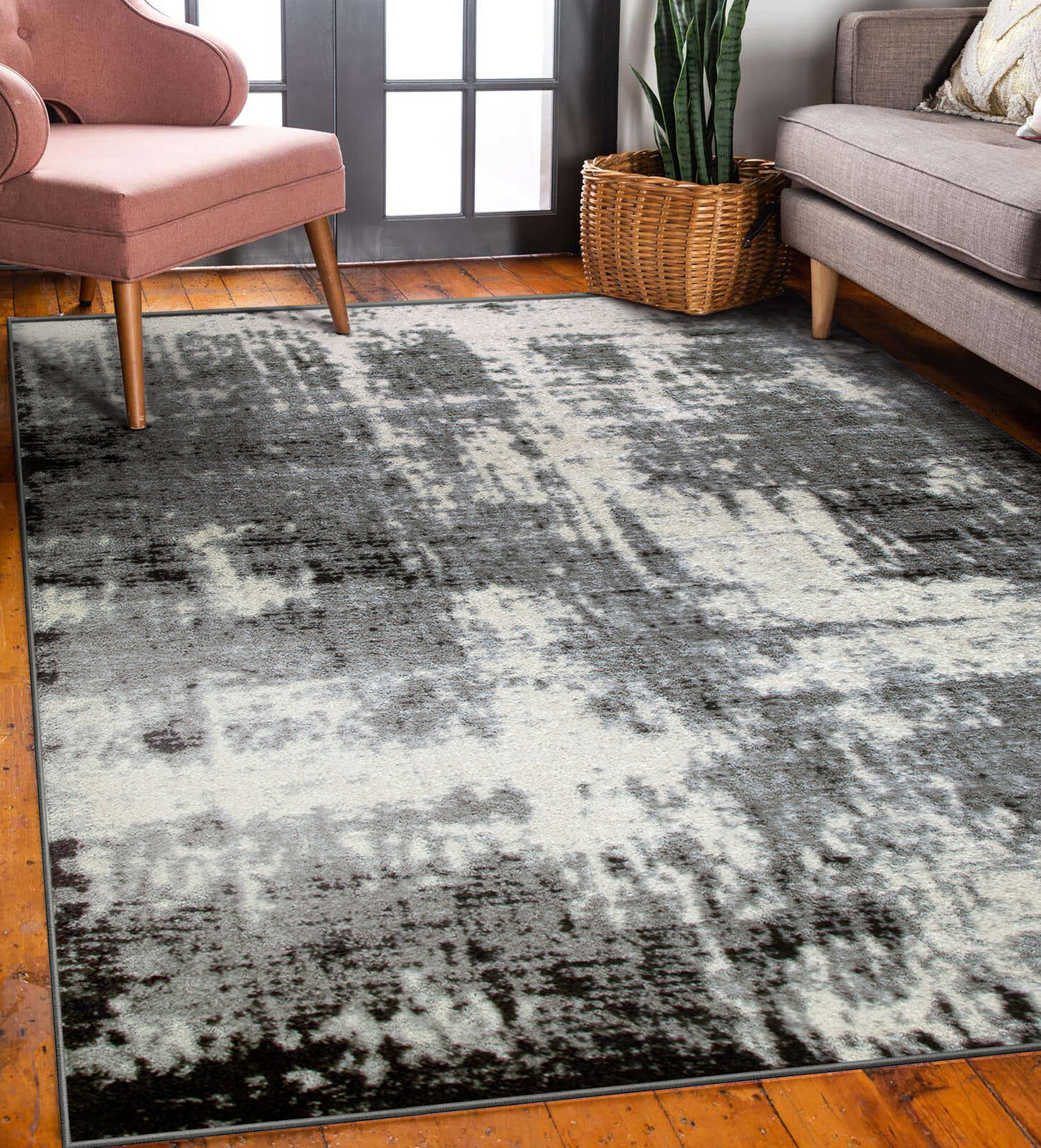 Allerick Vintage Abstract Rug 3.9x5.9 Gray - Elegant Vintage Look