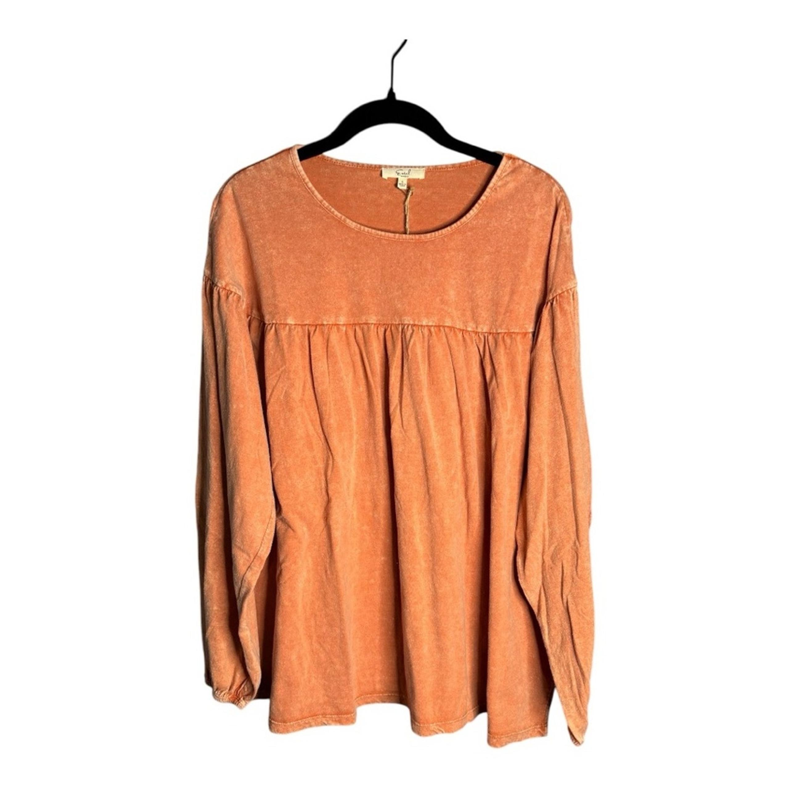 Easel Brown Long Sleeve Cotton Flowy Top Round Neckline Size Small