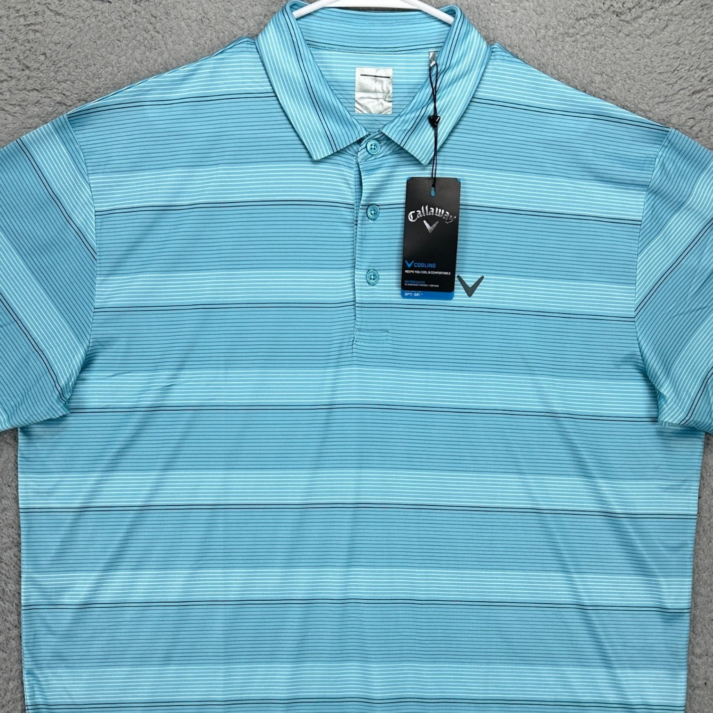 Callaway Opti-Dri Golf Polo Shirt Mens XL Aqua Blue Stripe Performance Logo NEW