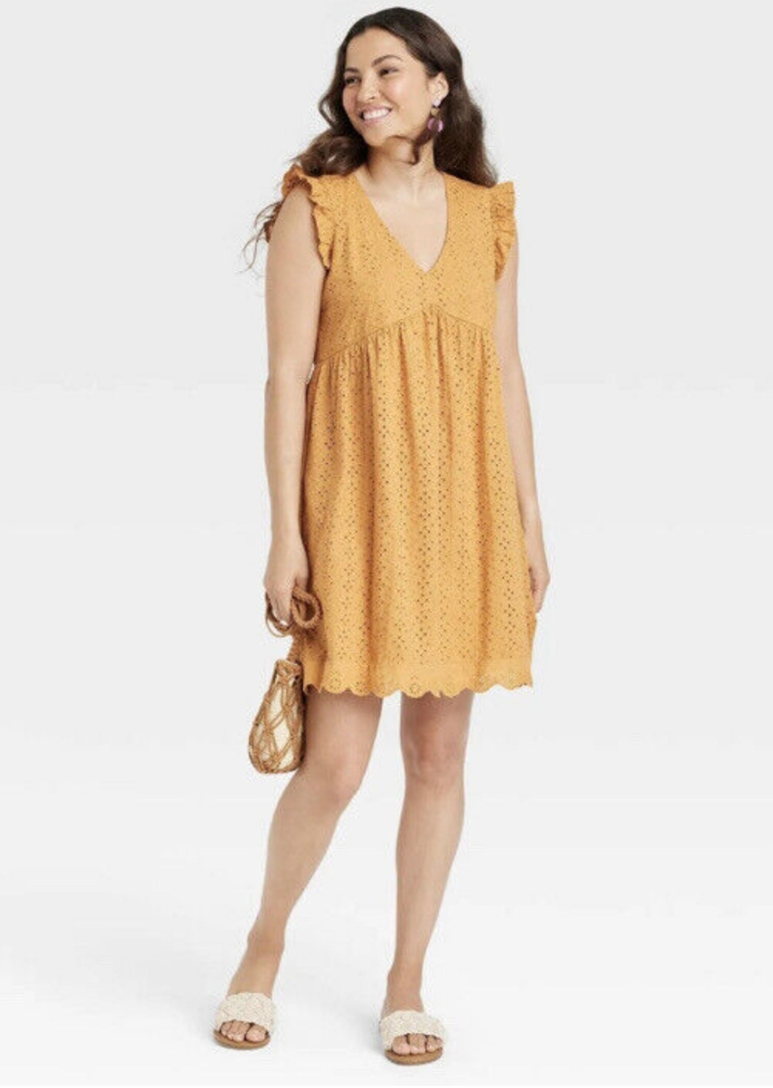 Knox Rose 3x mustard cotton eyelet bobo dress