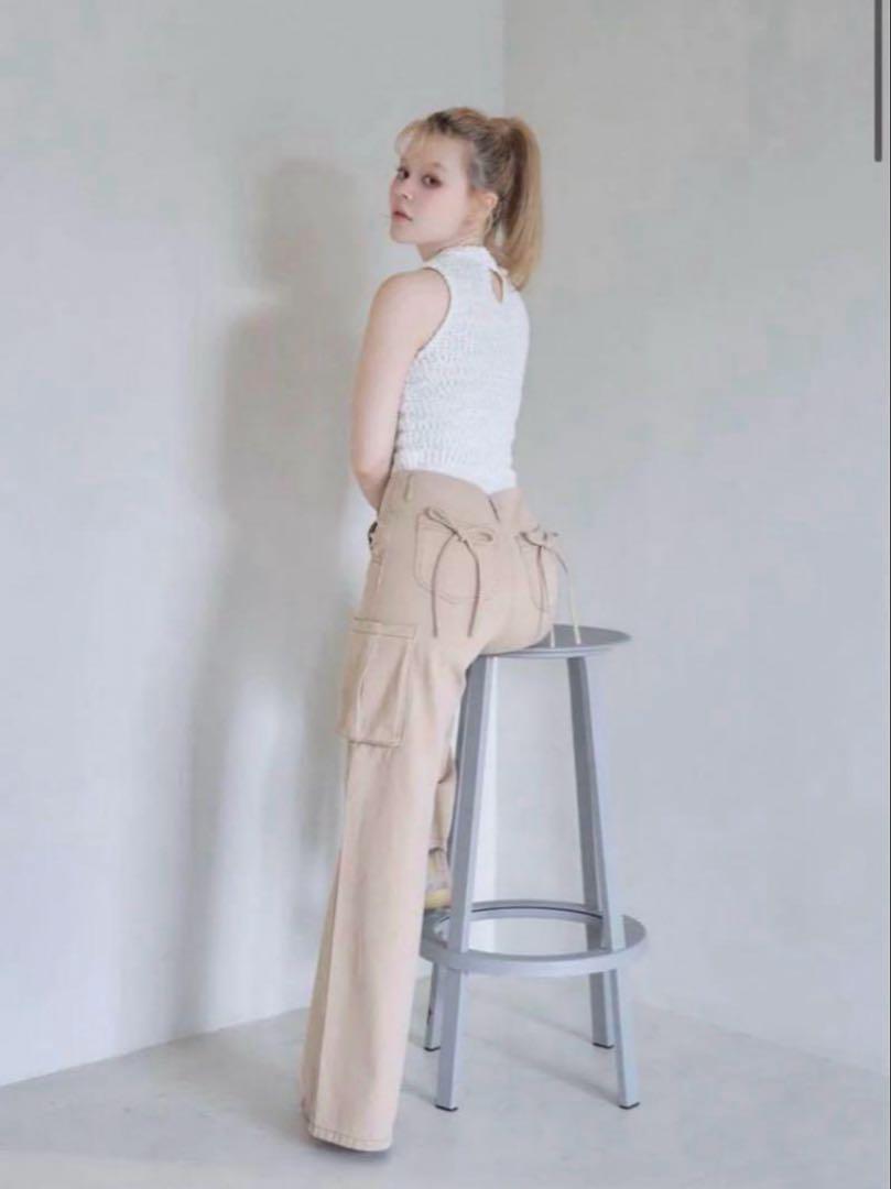 andmary Back ribbon denim cargo pants xs