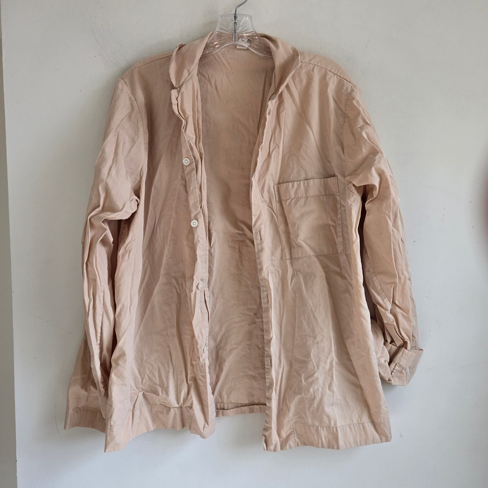 Tekla Men's Size Medium Tan Buttons Front Collared Pocket Long Sleeve Shirt