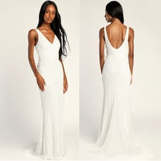 NEW Lulus Luxe Simple Romance White Beaded Sequin Mermaid Maxi Dress Size XL