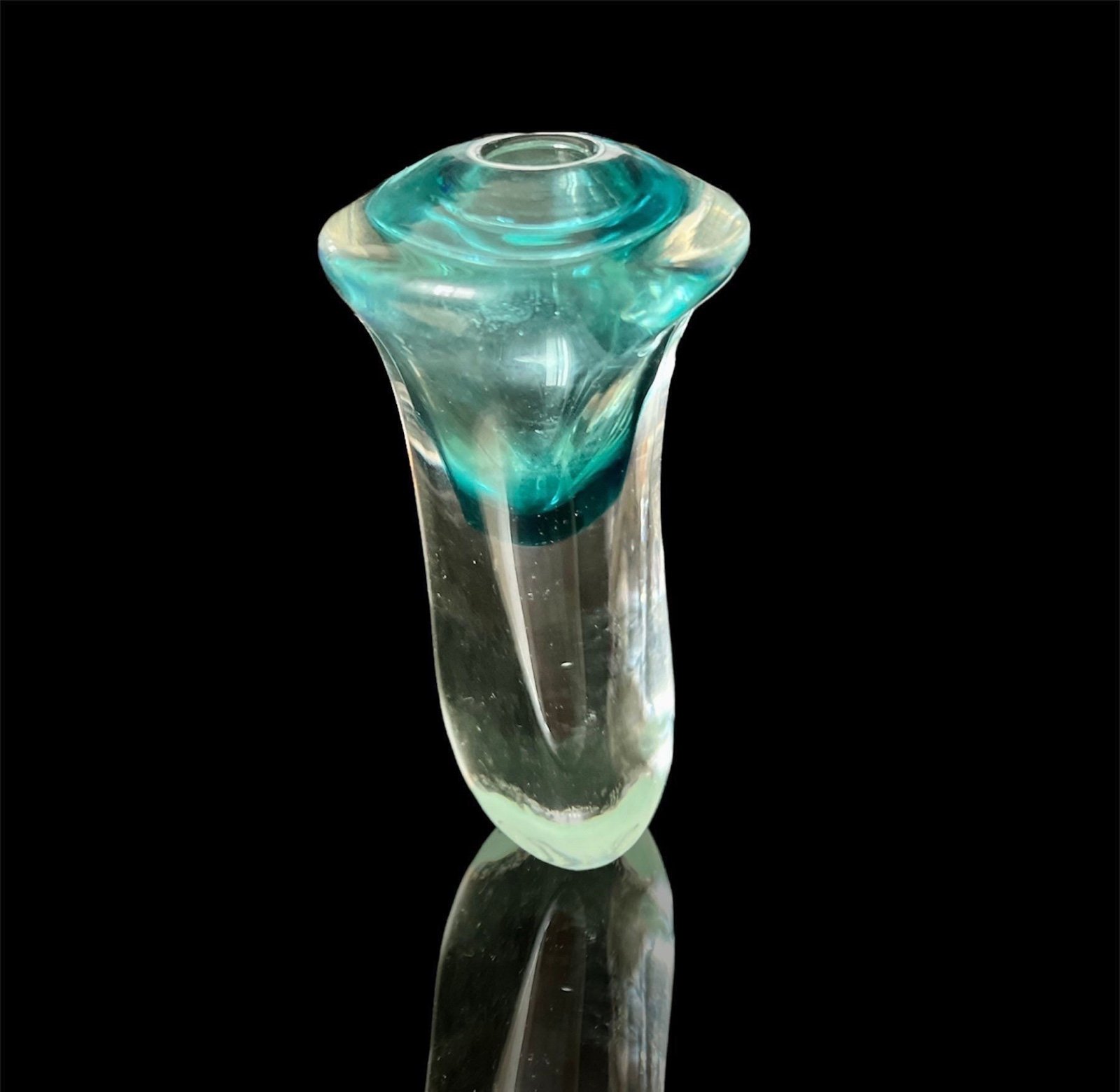 Mid Century Czech Aqua Clear Somerso Bud Orchid Vase