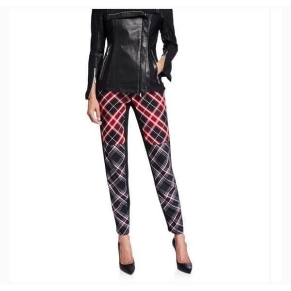 Women’s ITALIAN Anatomie Red & black Sharlene Plaid Stretch Ankle Pants sz mediu