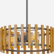 Rustic Farmhouse Modern Drum Wooden Pendant Light Lighting