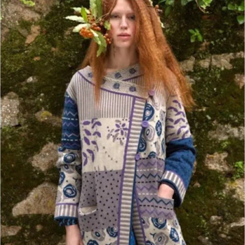 Gudrun sjoden Lene Jacquard Assymetrical Printed cardigan Sweater Womens S NWOT
