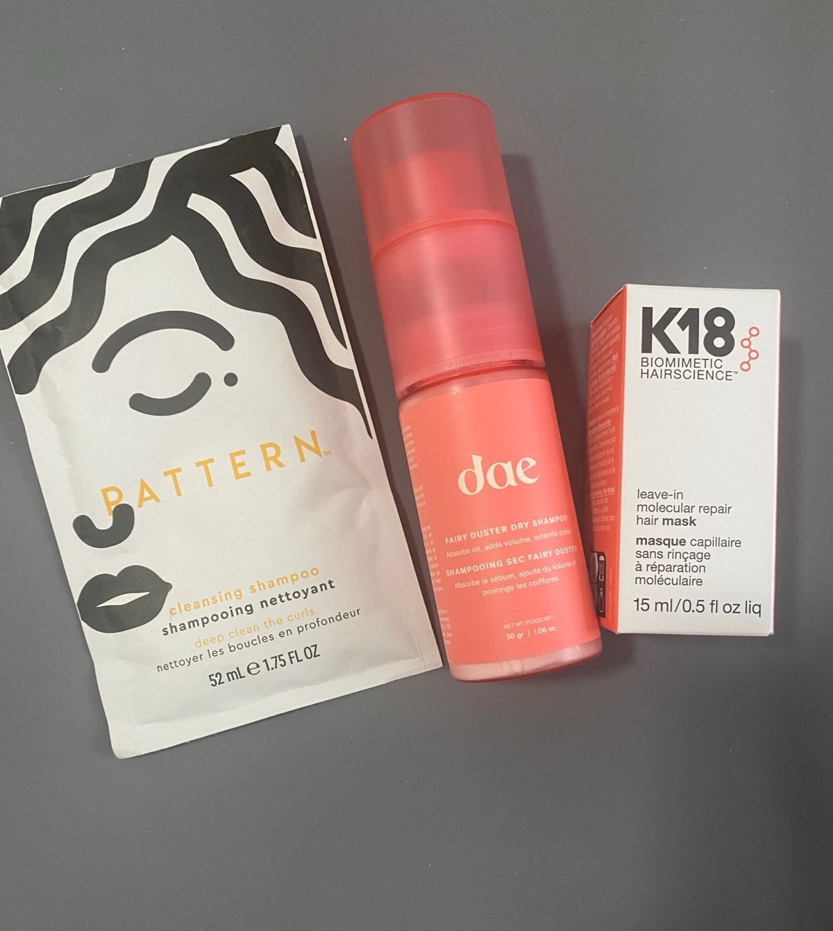 K18 leave in molecular hair mask, dae dry shampoo