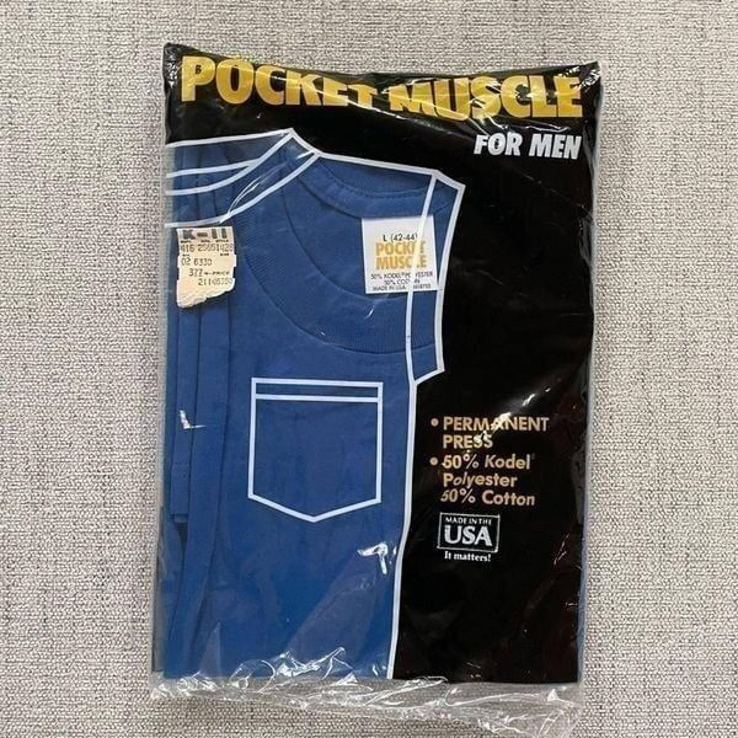 NWT NOS Vintage Pocket Muscle Tee Cobalt Blue L