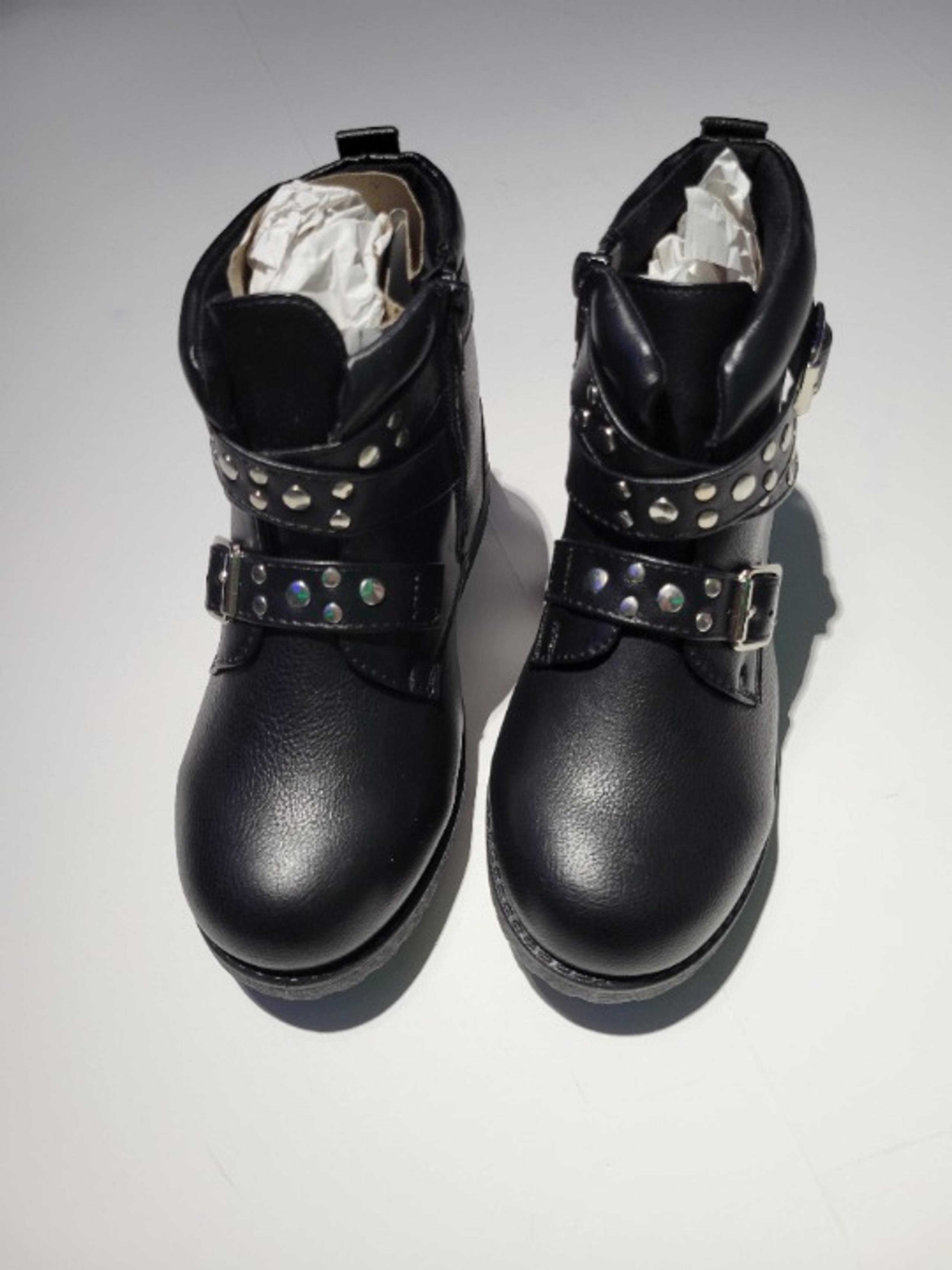 Fabkids Studded Strap Moto Boots Black Size 12 NEW