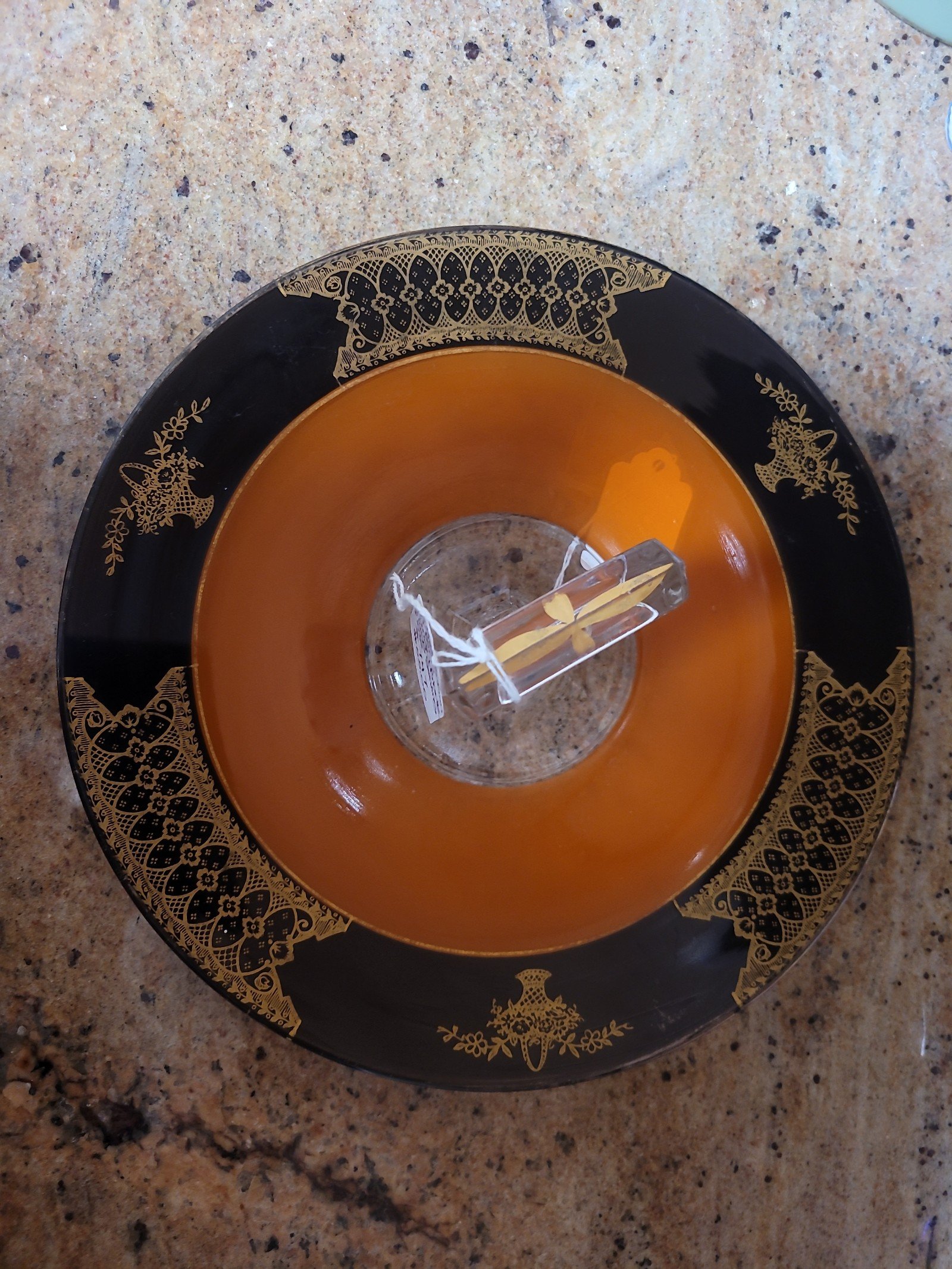 1920's Art Deco Orange and Black Glass Serving Tray