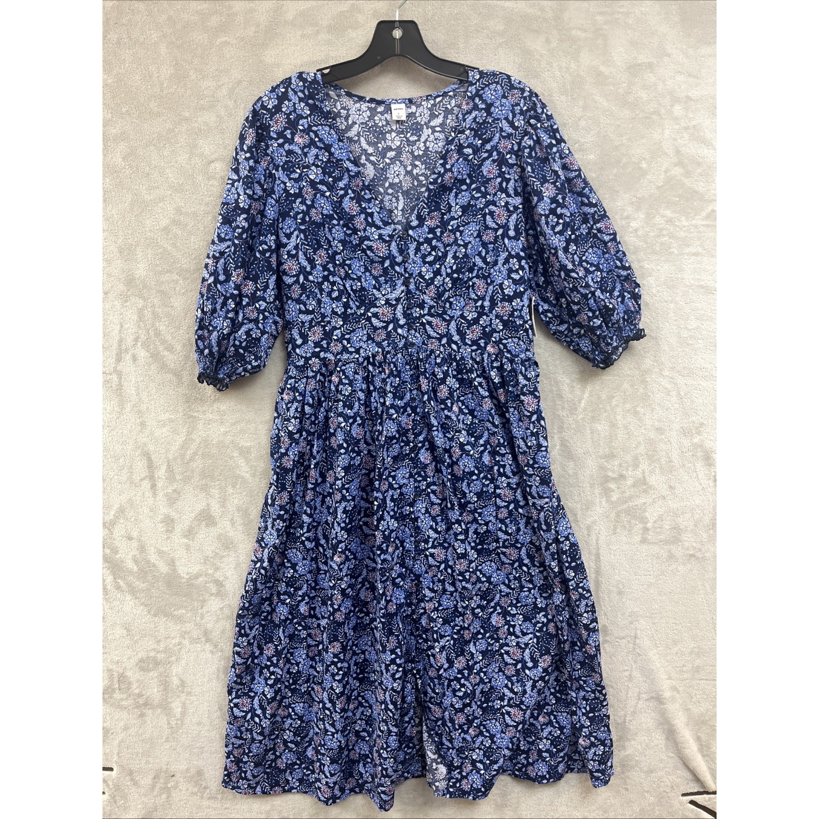 Old Navy Dress Women's L Midi Floral Shirtwaist Cottagecore Blue Floral A Line