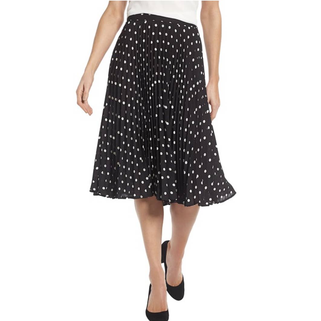 NWT Vince Camuto Black/White Polka Dot Pleat Skirt size 14