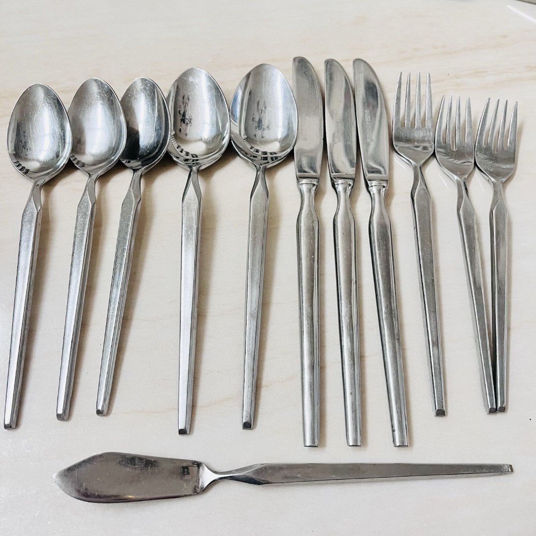 12pc STANLEY ROBERTS Ravenna Stainless Flatware Set Satin Sri Frosted Japan