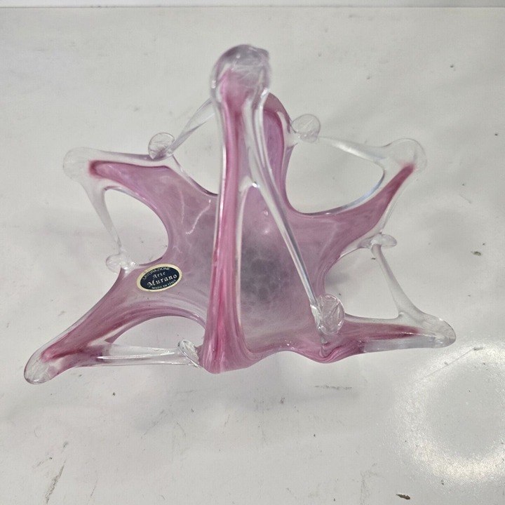 VTG. Lavorazione Murano Stretch Glass Dish Pink/Clear Swirl