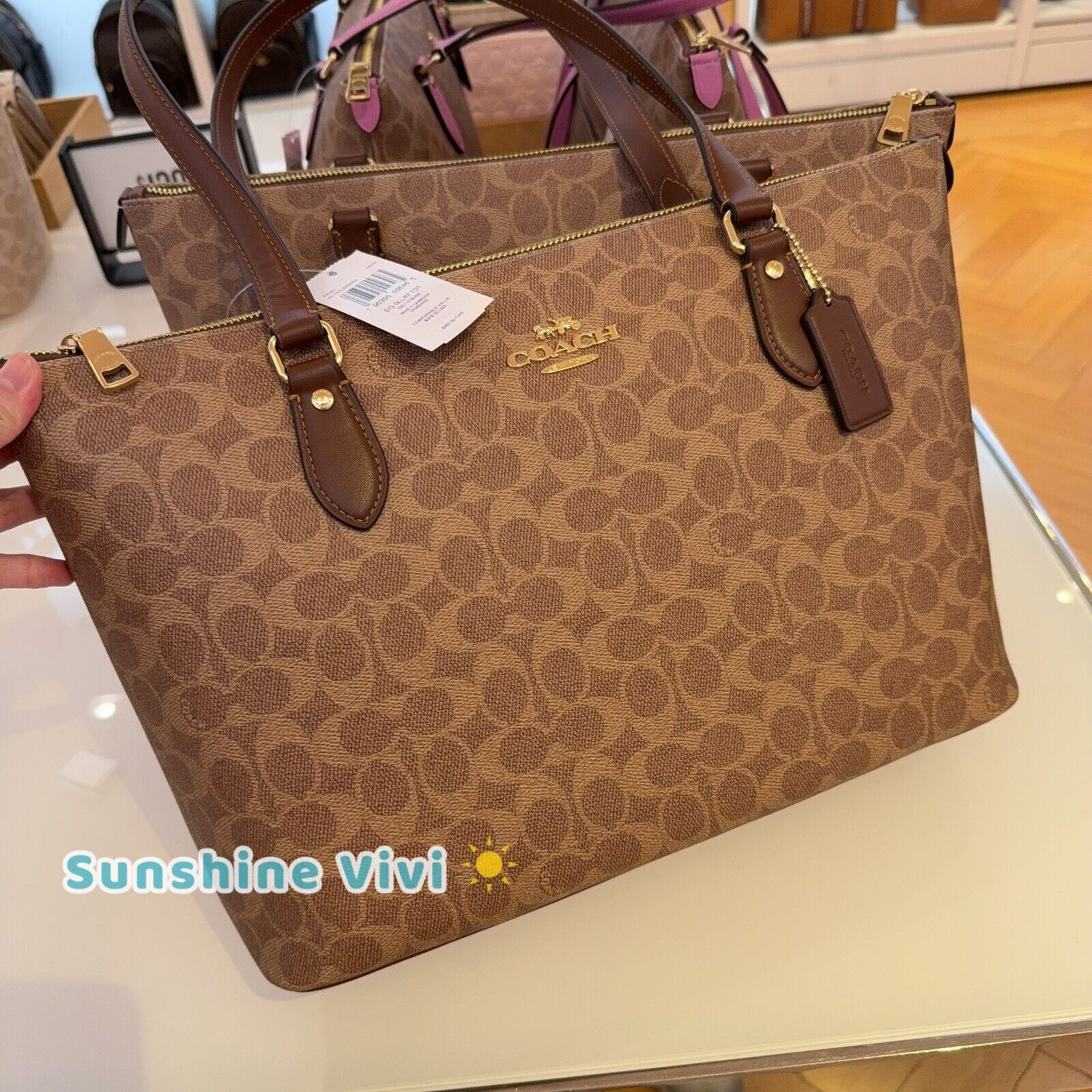 NWT Coach Gallery Tote Bag In Signature Canvas CW381 Gold /Tan/Brown