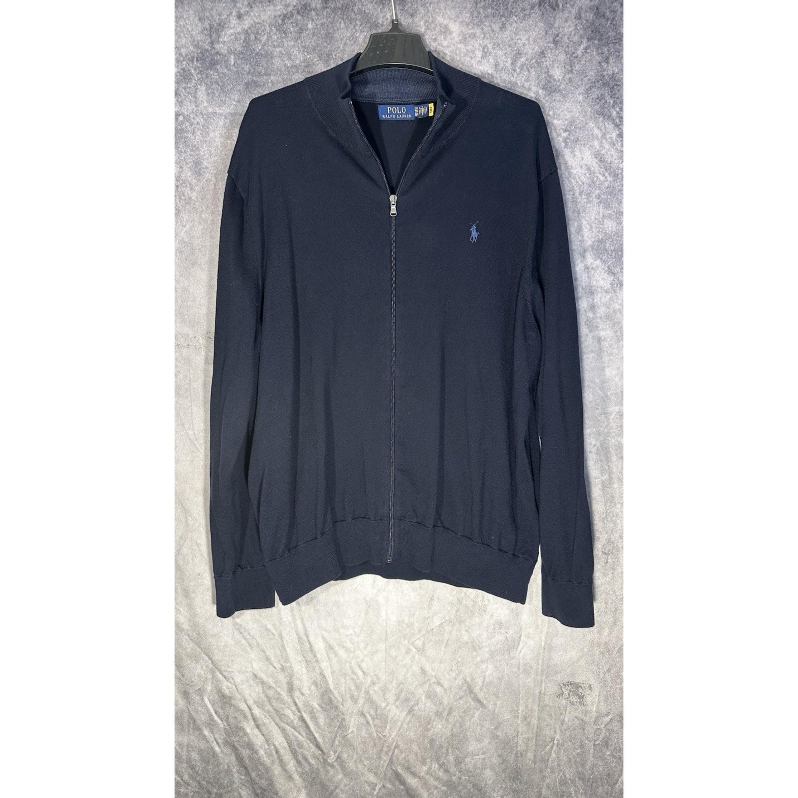 polo ralph lauren Men's Full Zip Jumper Sweater Stretch Cotton Navy Blue True XL