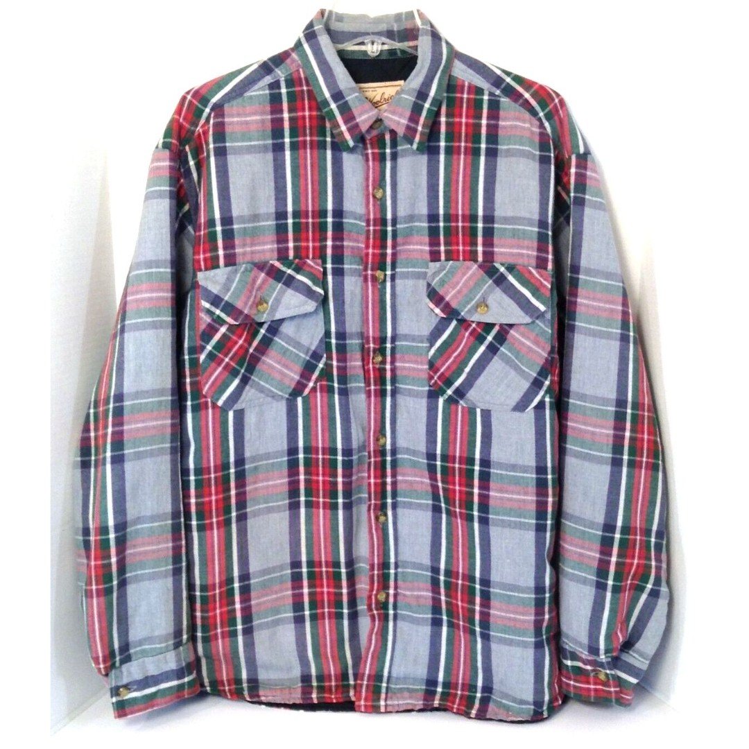 Vtg Woolrich Jacket Men L Red Gray Plaid Quilted Lined Hunting Barn Chore Work