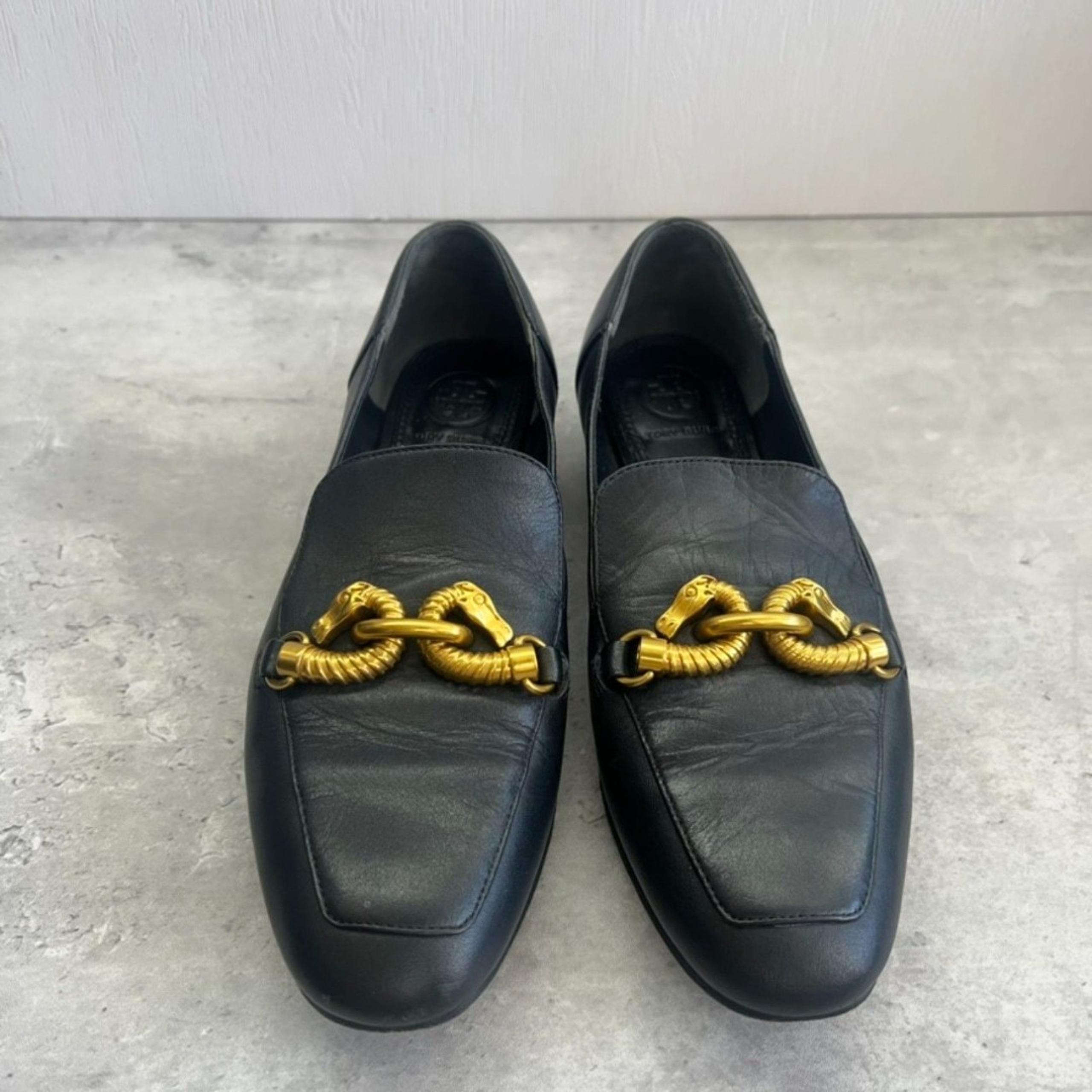 Tory Burch Jessa Black Leather Gold Horse Head Loafers Womens  Size 5.5M