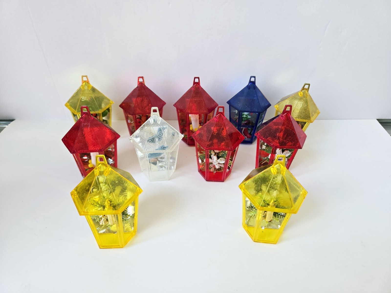 Vintage Christmas ornament plastic Jewel Brite diorama lot lantern bird cage