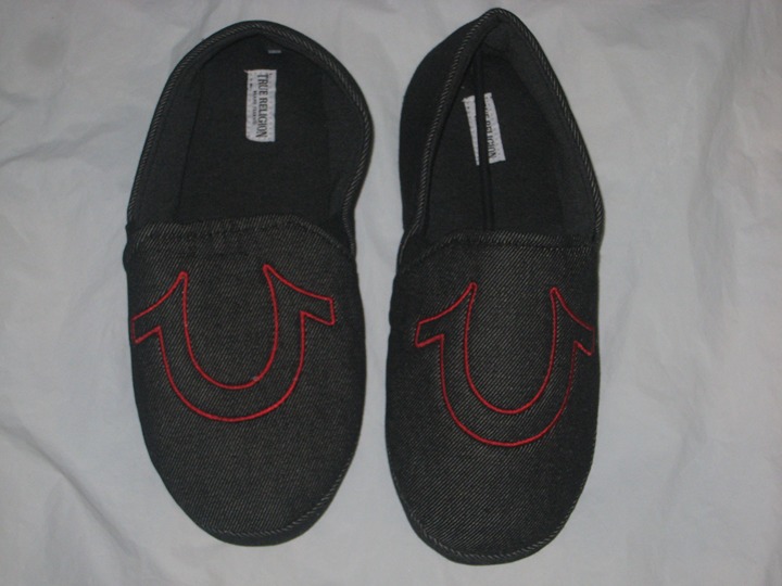 True Religion Mens Black Red Denim Men's Slippers Slip On Shoes Sz L (11-12)
