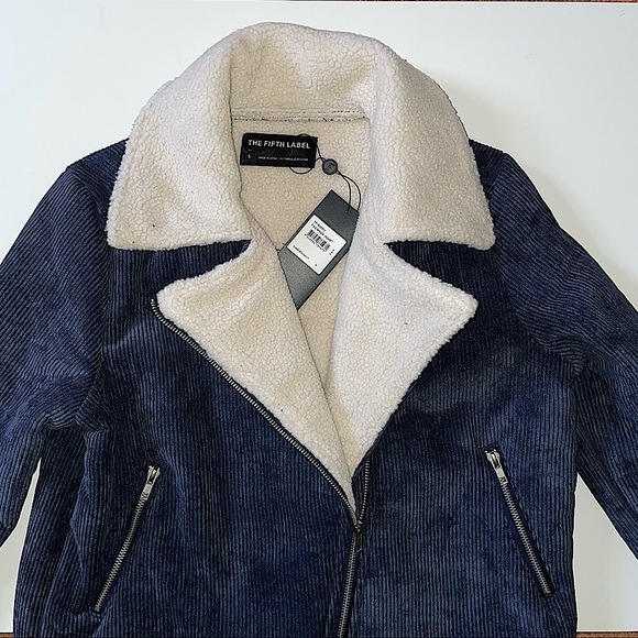 NWT The Fifth Label Two Minds Corduroy Shearling Moto Jacket Blue size S Small
