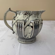 Antique Silver And White Luster Jug With Ivy Pattern