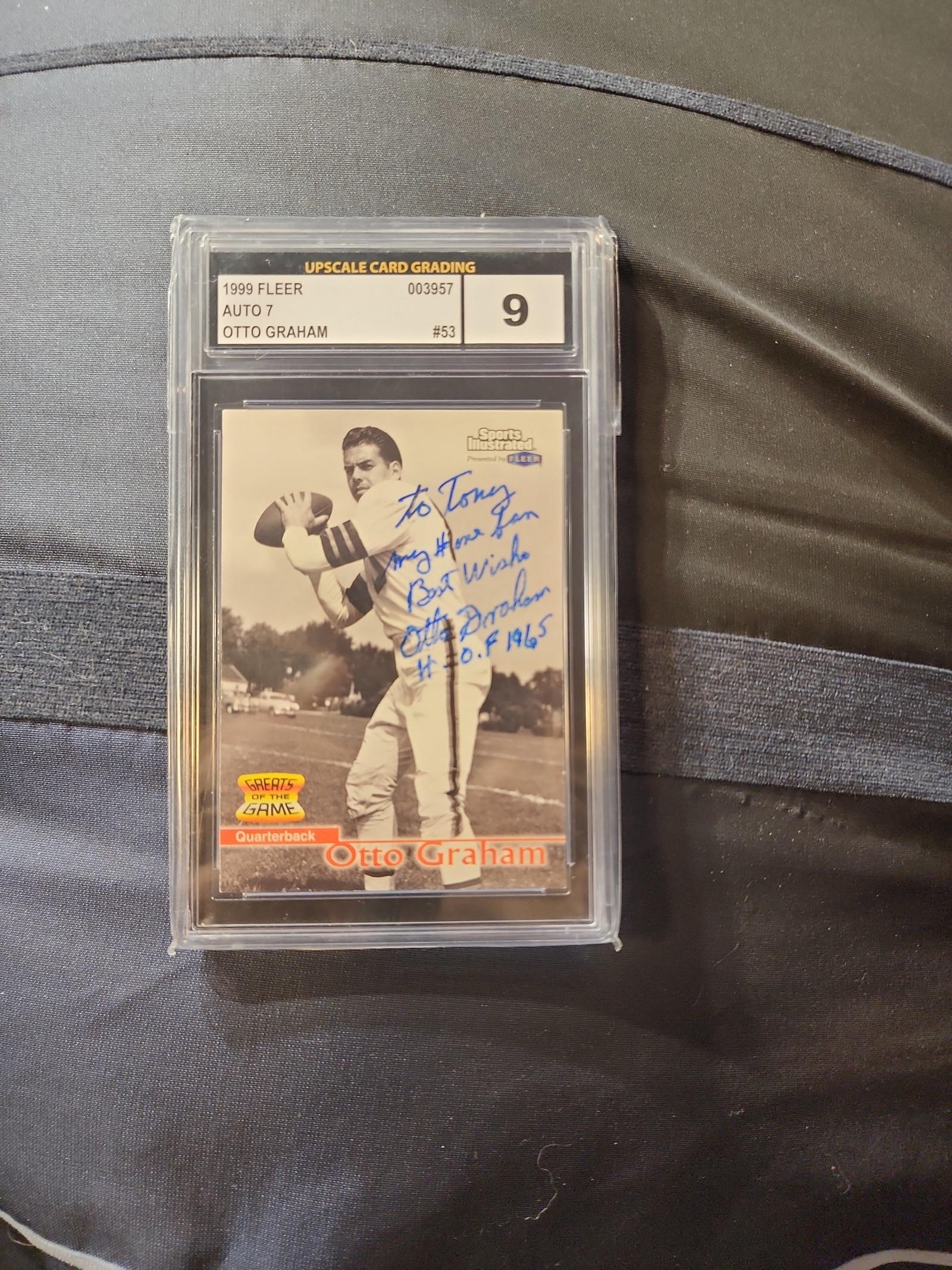 Autographed1999 Fleer Greats Of The Game Otto Graham HOF Fresh GRADE UCG 9 MINT