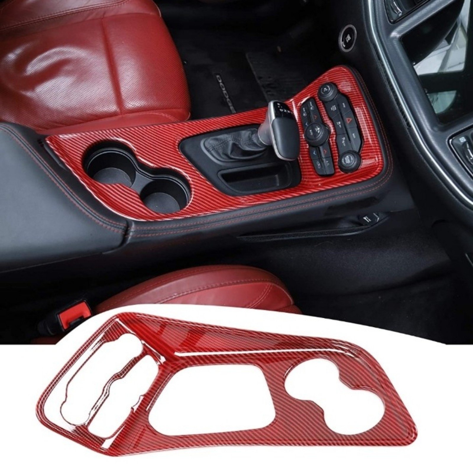 Gear Shift Panel Trim Cover, UP Red, ABS, for Dodge Challenger 2015- 2021 -NEW.