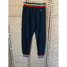 NWT Aviator Nation 5 Stripe Rainbow Sweatpants, Black, XL