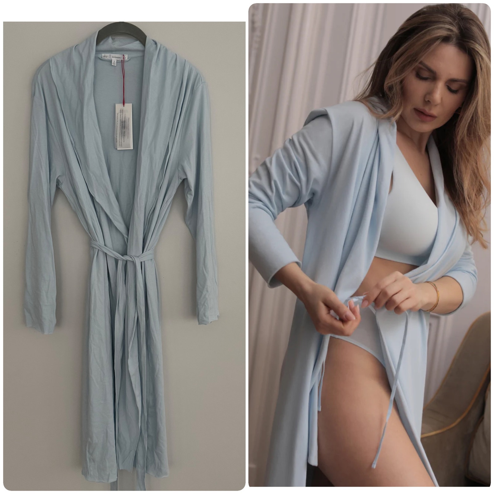 Skin x Andreea Ali Bella Vita Collection Pima Cotton Robe in Blue Pearl