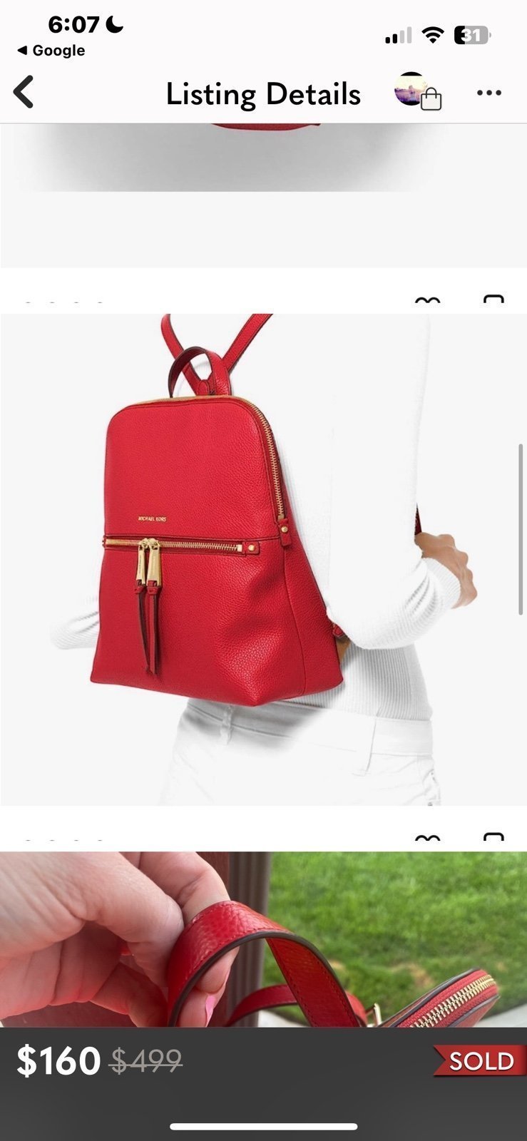Michael Kors Rhea zipper Backpack medium slim VEGAN fire engine red USED 1X