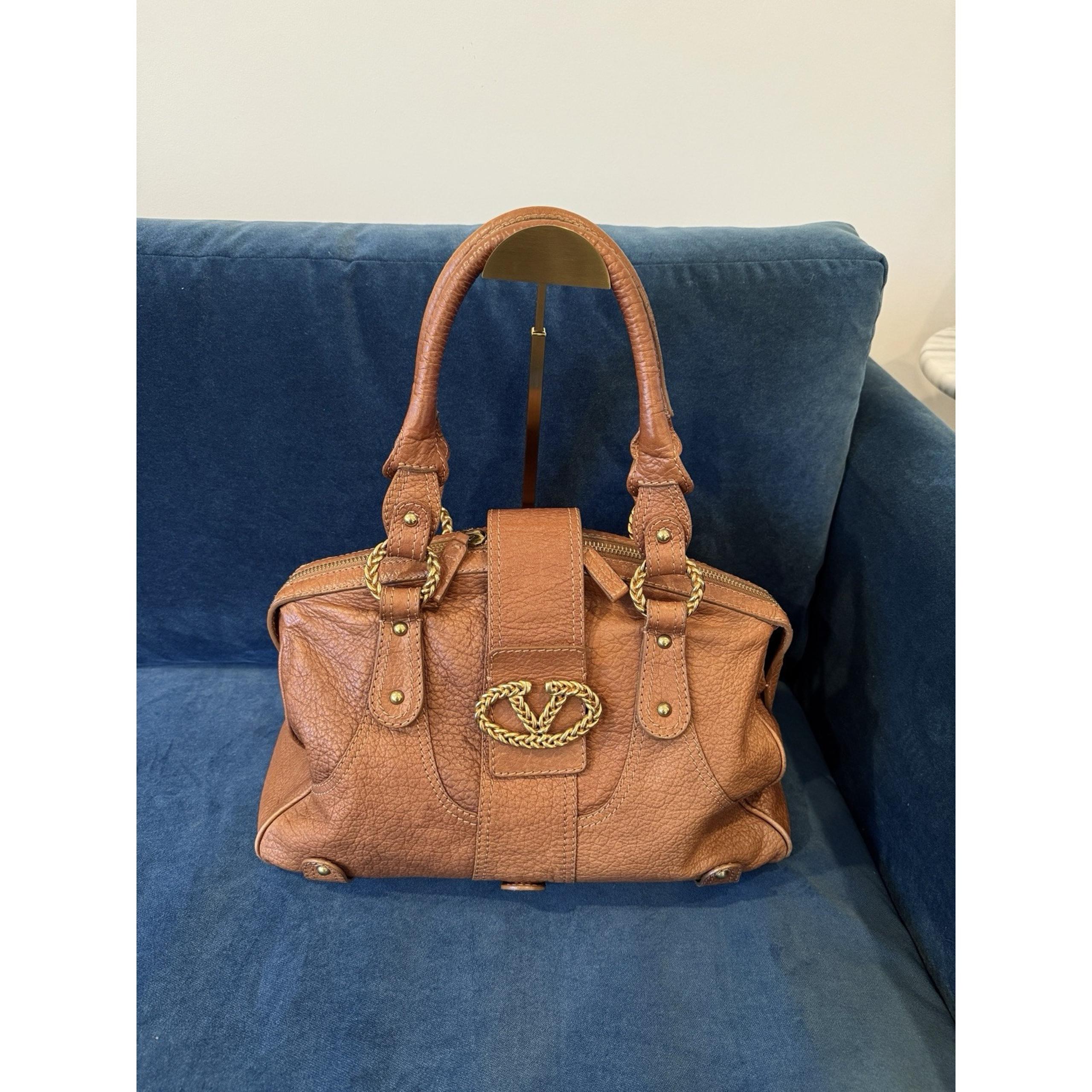 Valentino Garavani Pebbled brown LeatherV Clasp Satchel