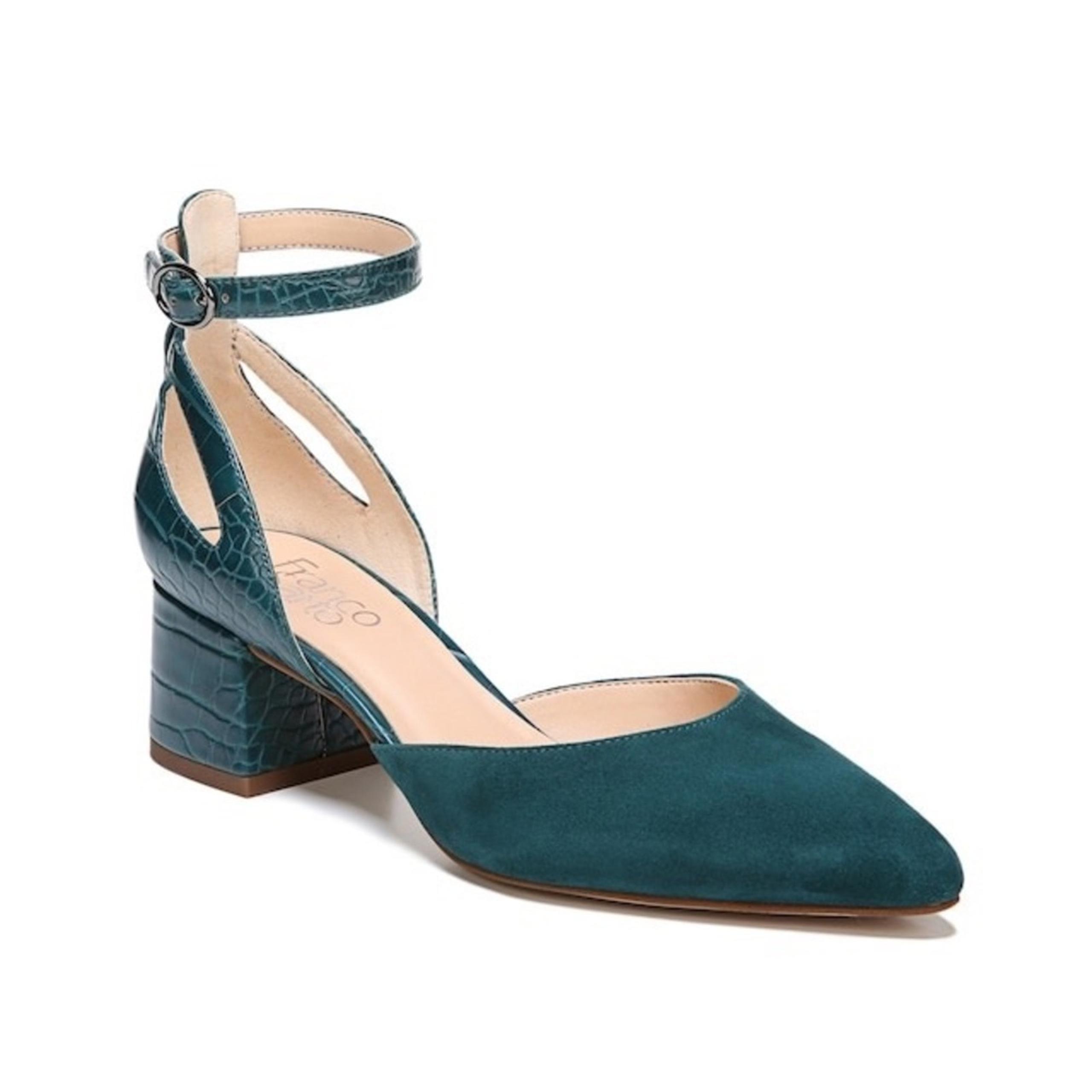 Franco Sarto Caleigh Pump Turquoise croc detail 2" heel buckle strap women's 6