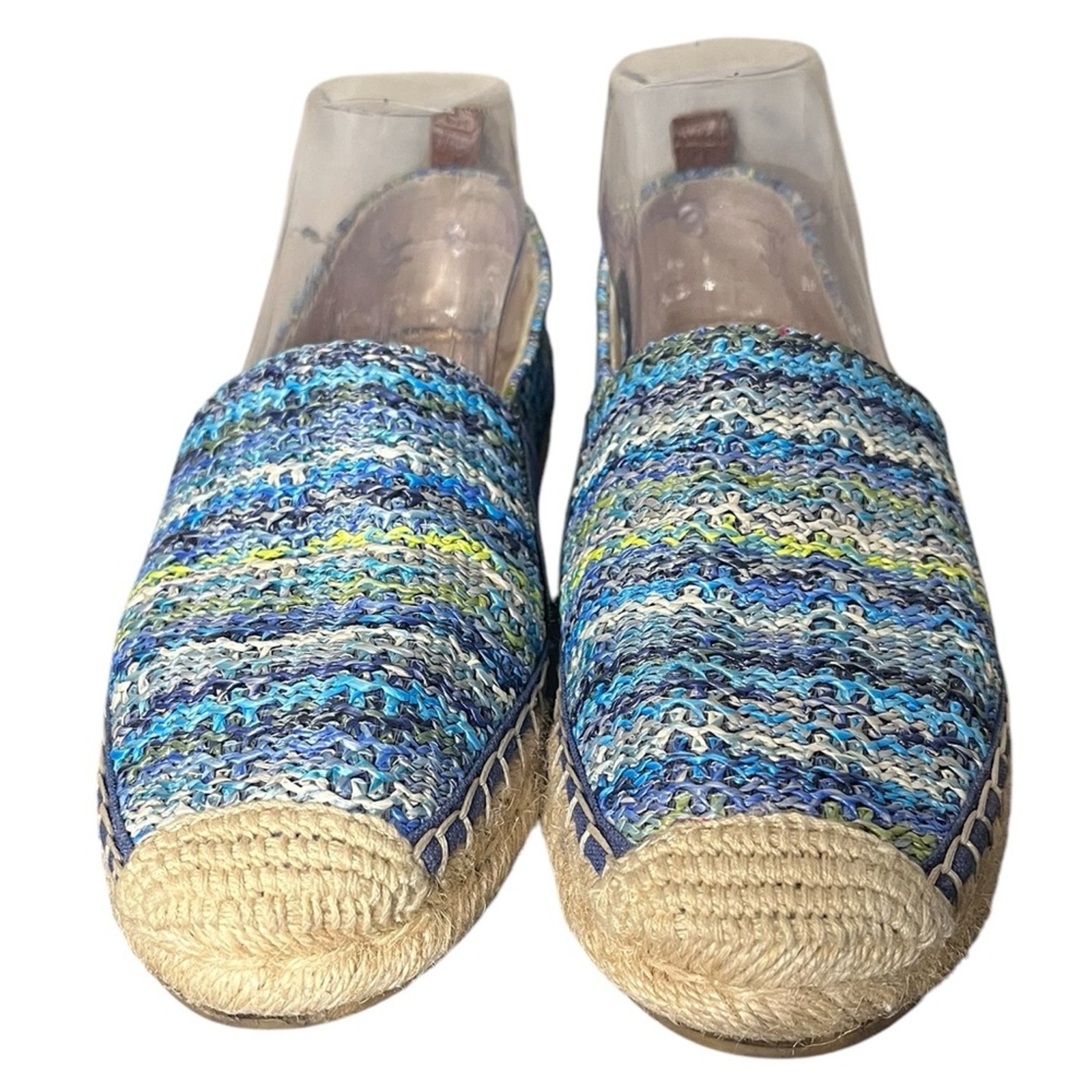 SAM EDELMAN Khloe Blue Stripe Raffia Slip On Espadrille Flats Women’s Size 7.5