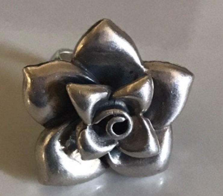 Chunky Statement Ex heavy big sterling silver rose flower floral ring sz 9 21G