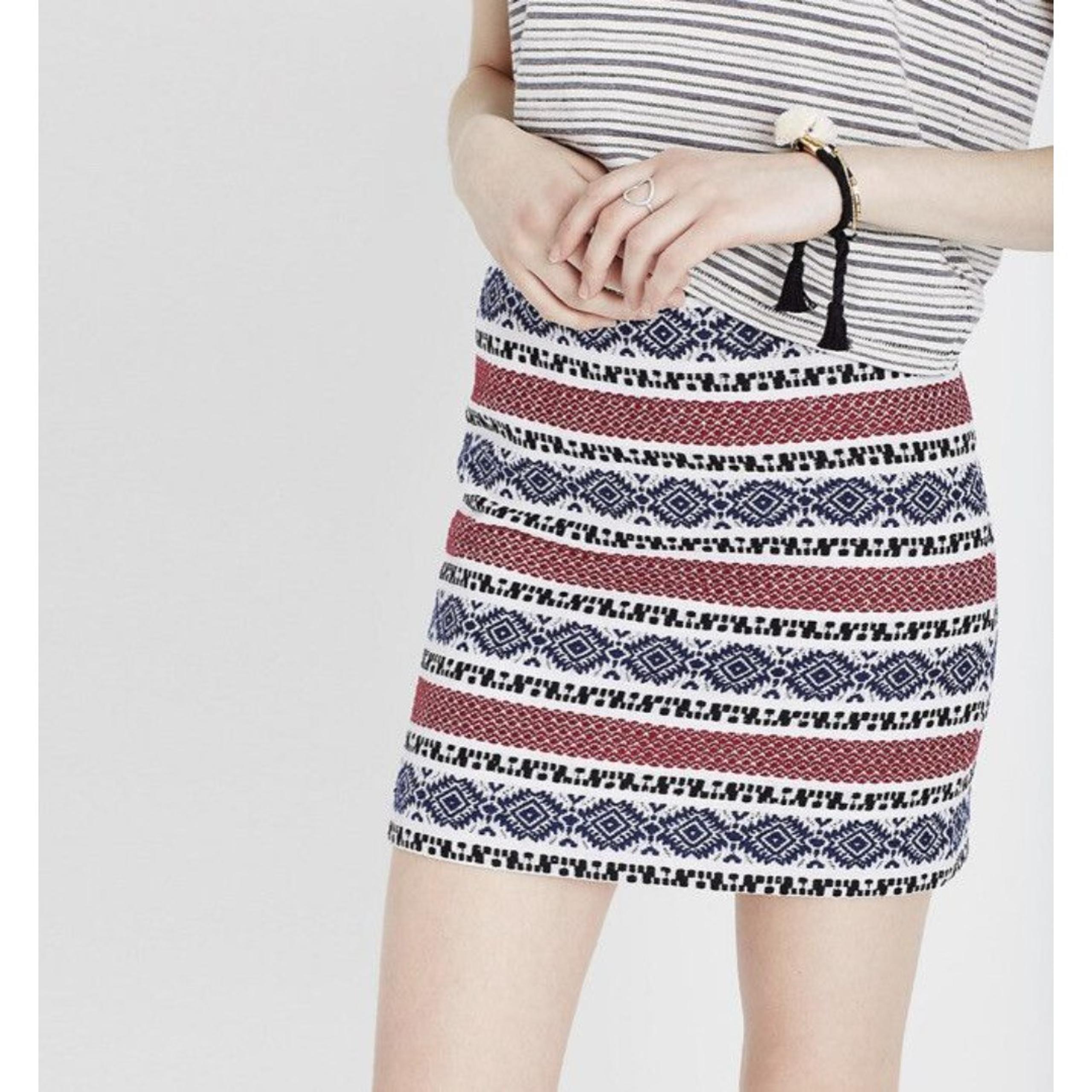 Madewell Mini Skirt Womens 00 Red Blue Woven Knit casual Boho Hippie Festival