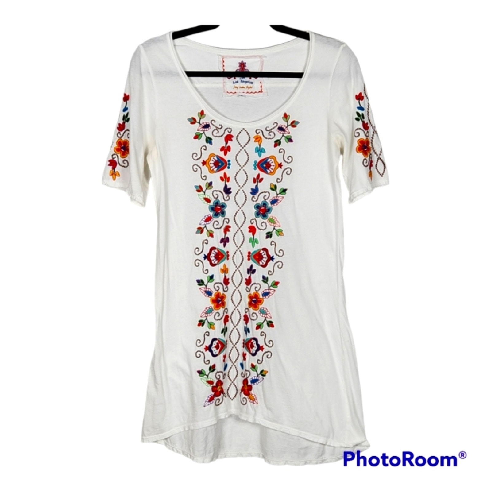 Johnny Was Embroidered Front Tunic Tee SZ S