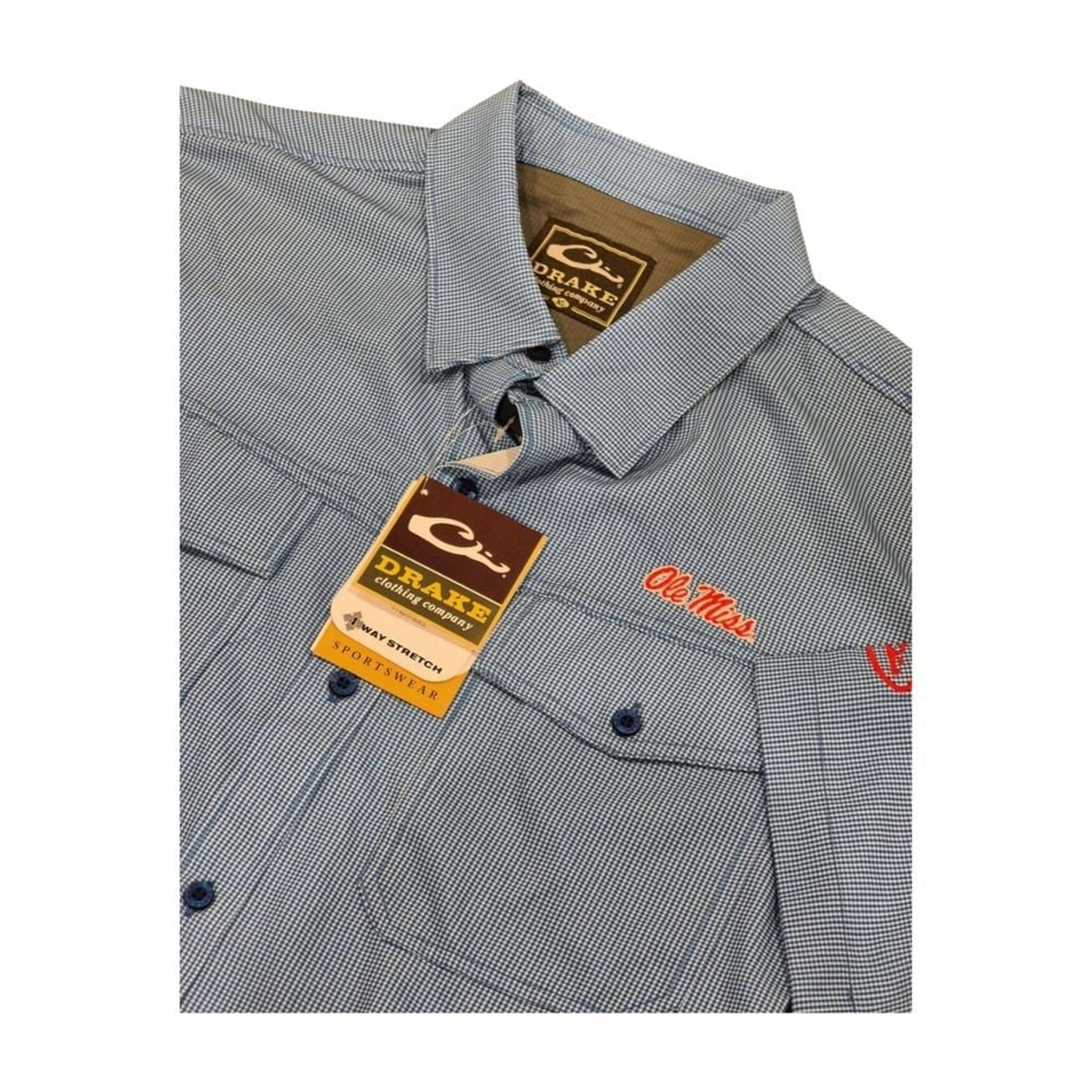 NEW! Drake Ole Miss Travelers Check Shirt Button Up Navy Men's XL NWT