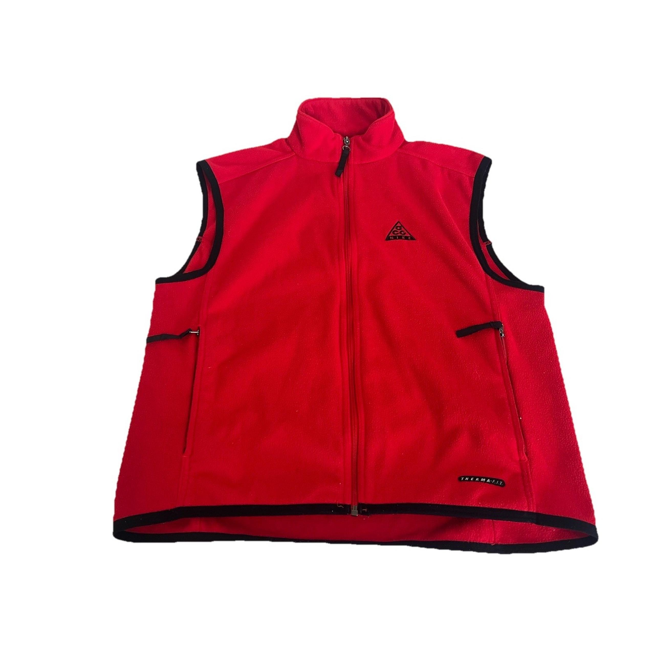 Vintage Nike ACG Vest Mens Large Red Therma Fit Fleece Full Zip Pockets 90s