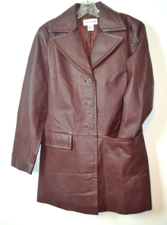 Newport News Burgundy Leather Trench 6