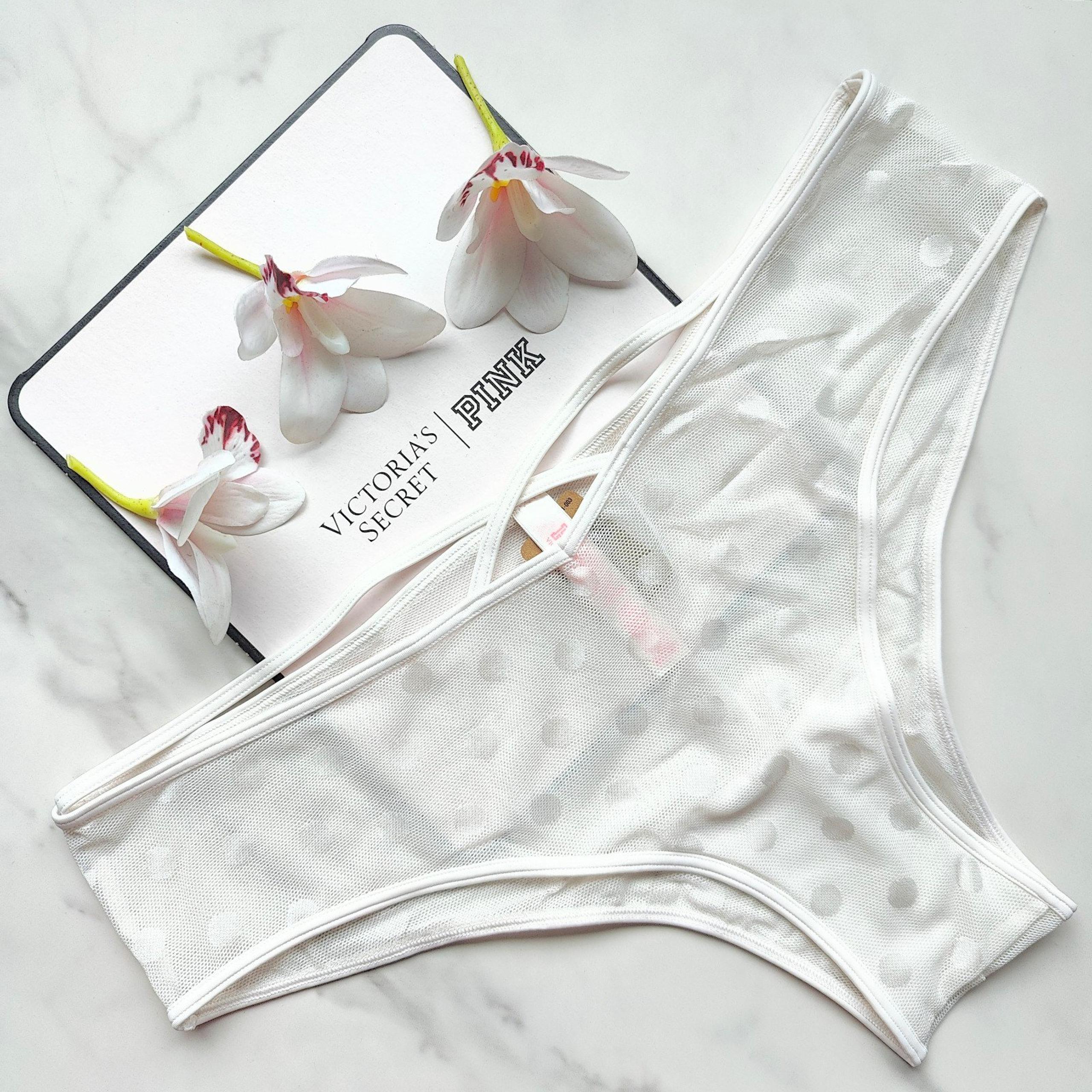 NWT PINK VICTORIA'S SECRET DOT MESH CHEEKY PANTY IN COCONUT WHITE SIZE EXTRA LAR