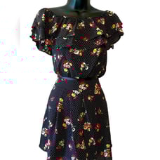 Juniors 2 piece skort set black polka dot floral crop top & shorts NWT size L