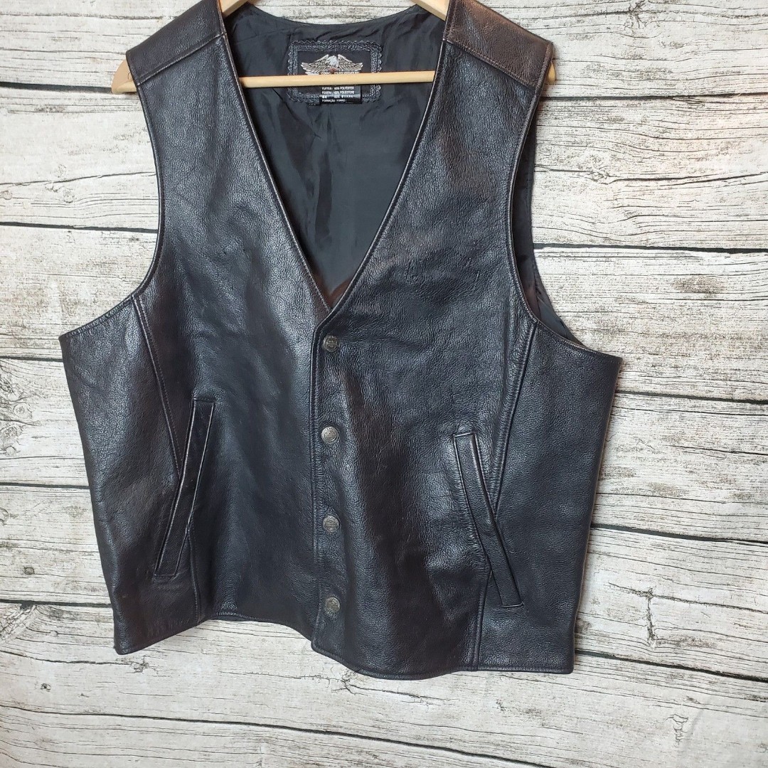 Harley Davidson Black Leather Vest Size XL