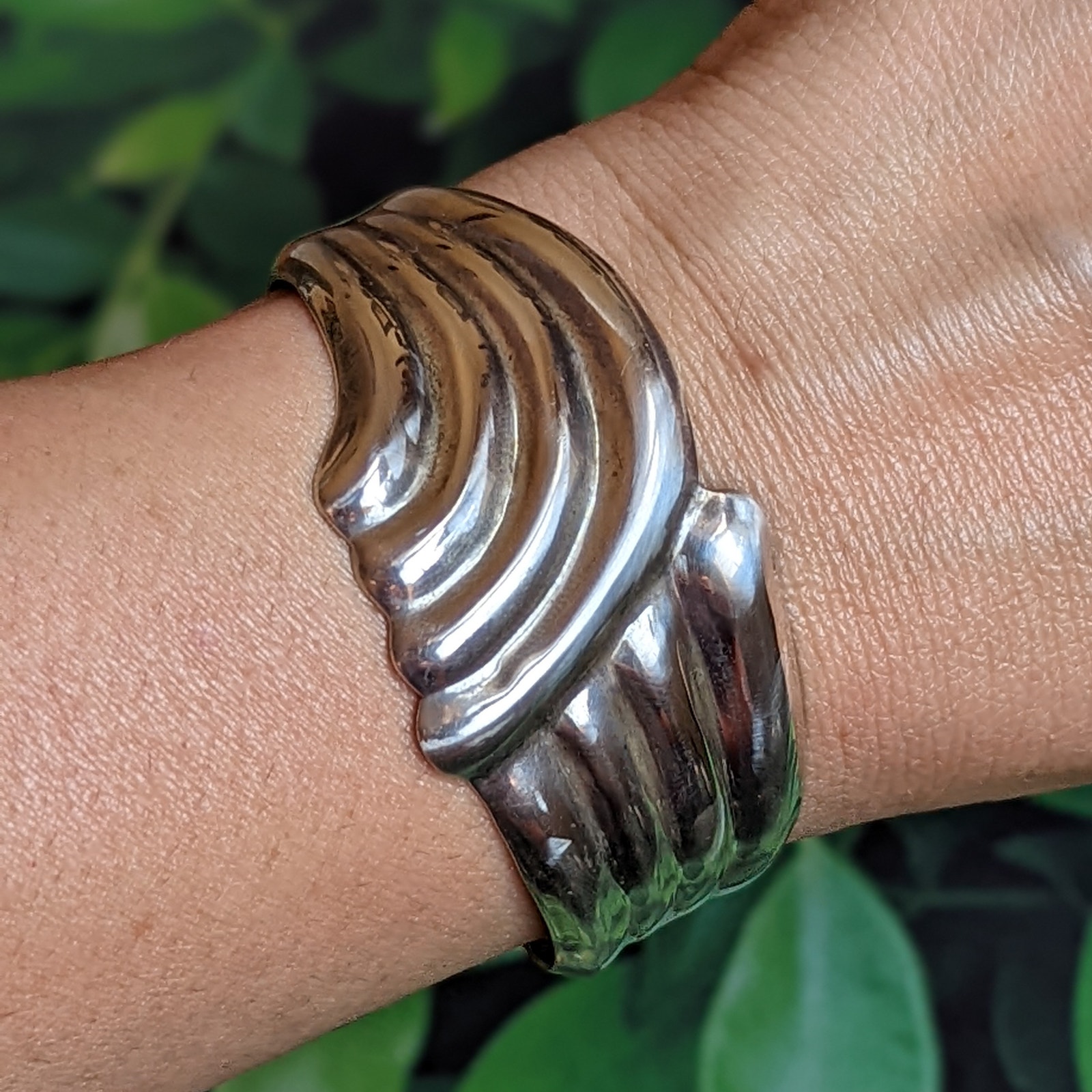 Vintage Taxco Silver Repousse Cuff Bracelet - Modernist 3D Puffy Mexico 925