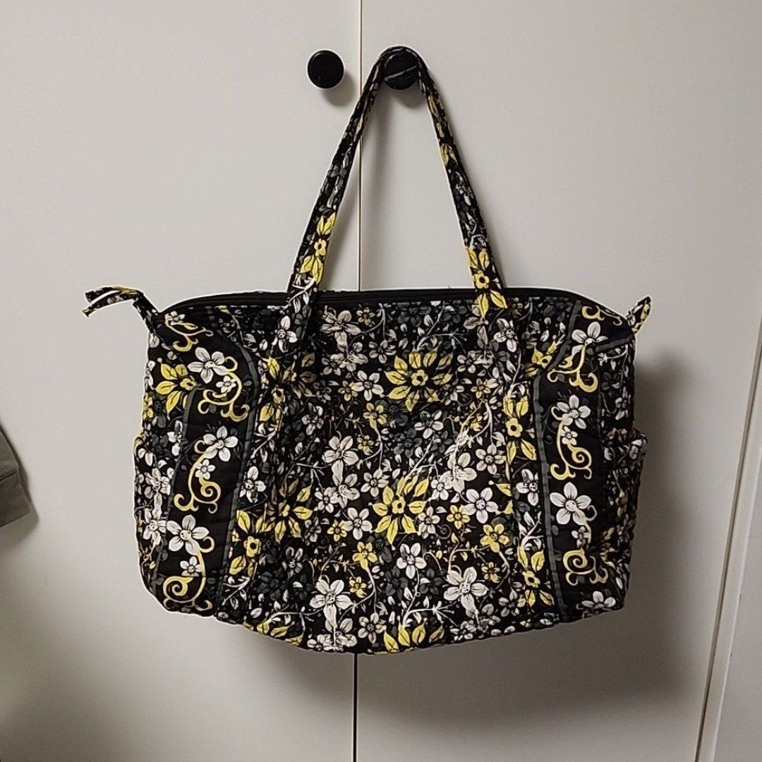 Vera Bradley Baroque duffel bag black yellow large overnight bag preppy floral