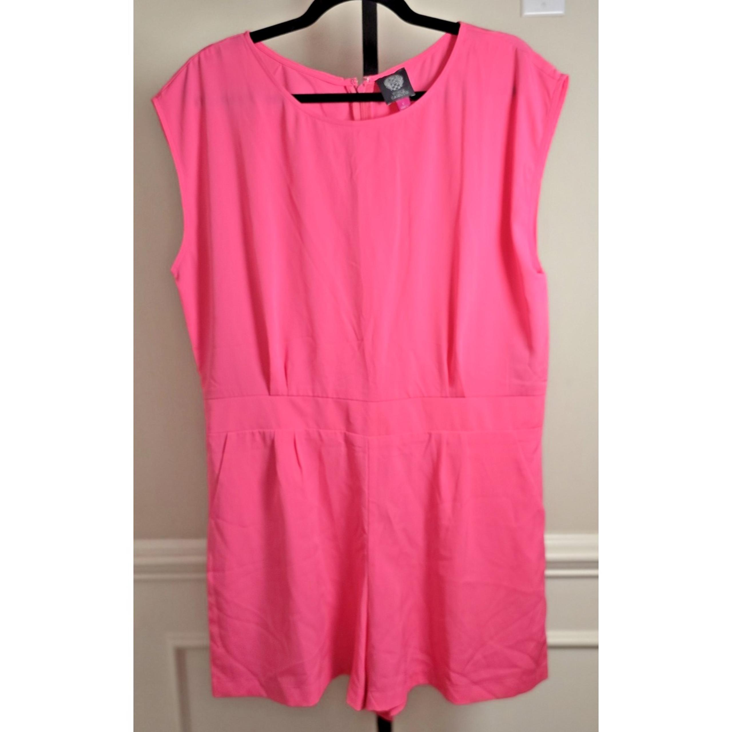 NWT Vince Camuto Women's L Hot Pink Romper Zipper Jumpsuit Shorts MSRP 108.00