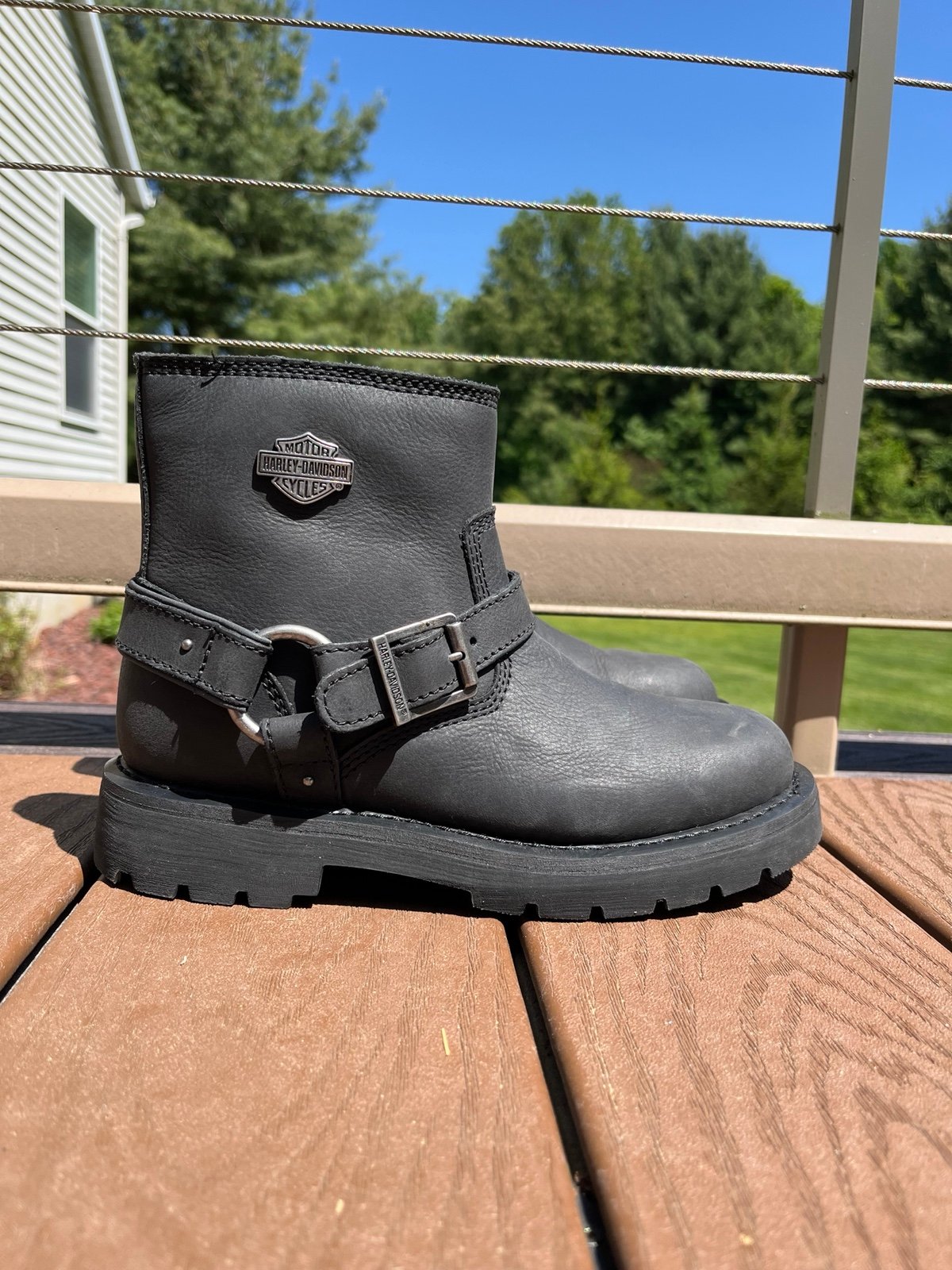 New Harley Davidson Black Short Ankle Riding Boots Shoes 7 D87304 Motorcycle
