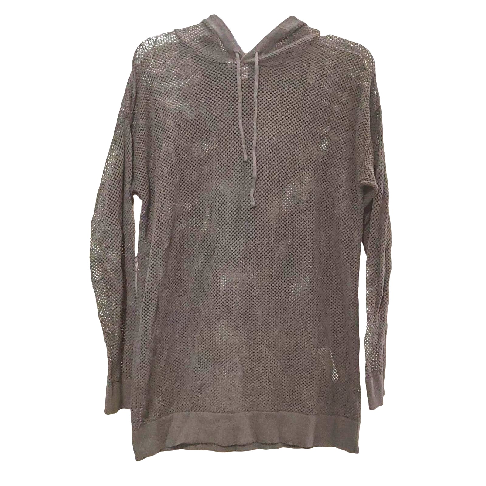 H by Halston Mesh Fishnet Hoodie Sweatshirt Sheer Long Sleeve Black Womens Small