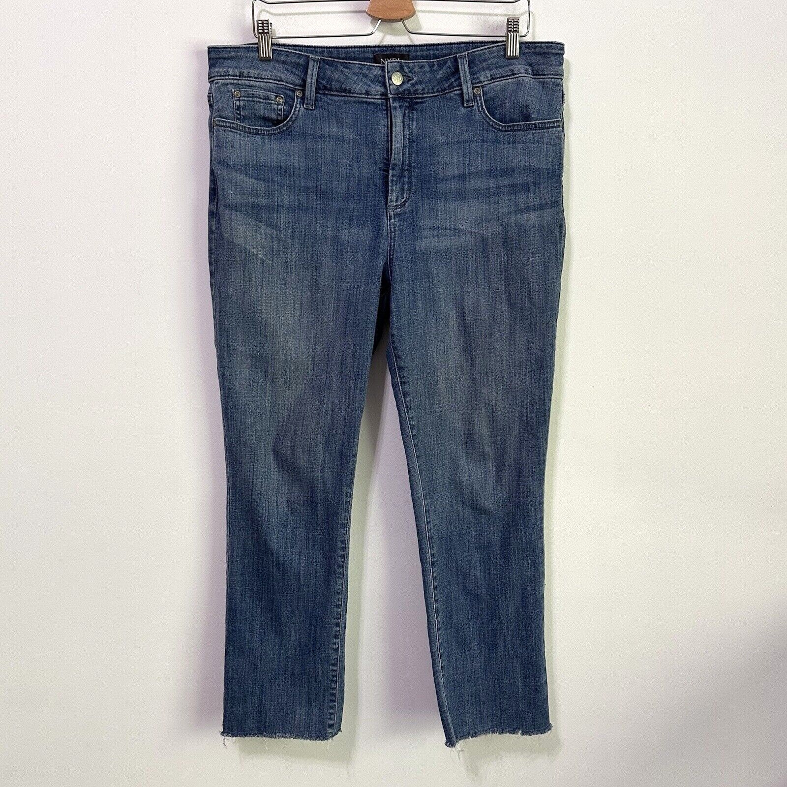 NYDJ Sheri Ankle Jeans 16 Raw Hem Lift Tuck Blue Stretch Maxwell Wash Casual